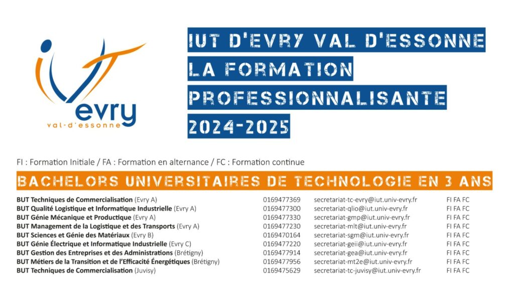 Image cliquable, LA formation professionnalisante de l'IUT d'évry 2024 - 2025